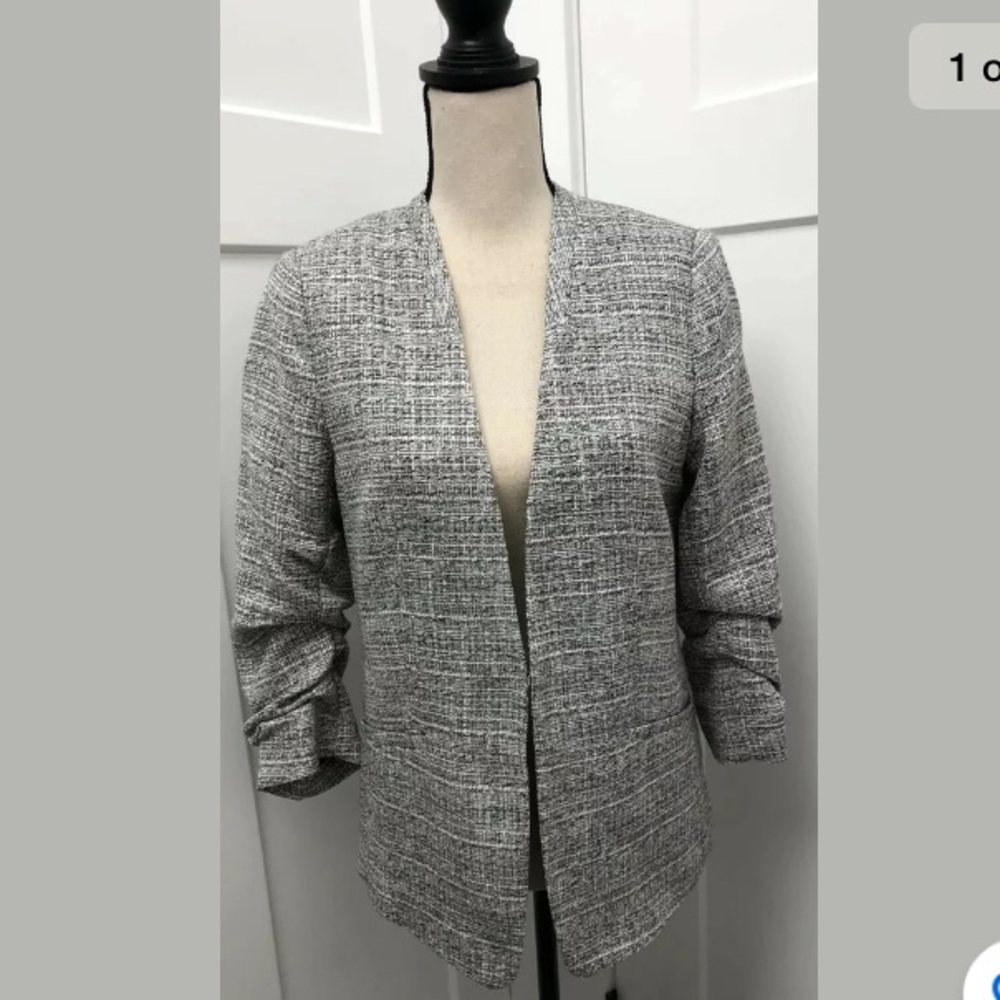 HM Tweed/Texture Flat Front Blazer Black/White 8